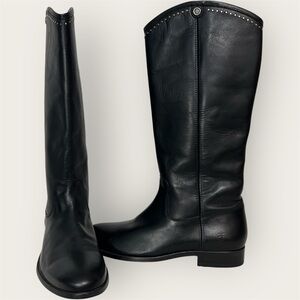 FRYE Melissa Button Tall Riding Boots Black Leather Studded - Size 8.5